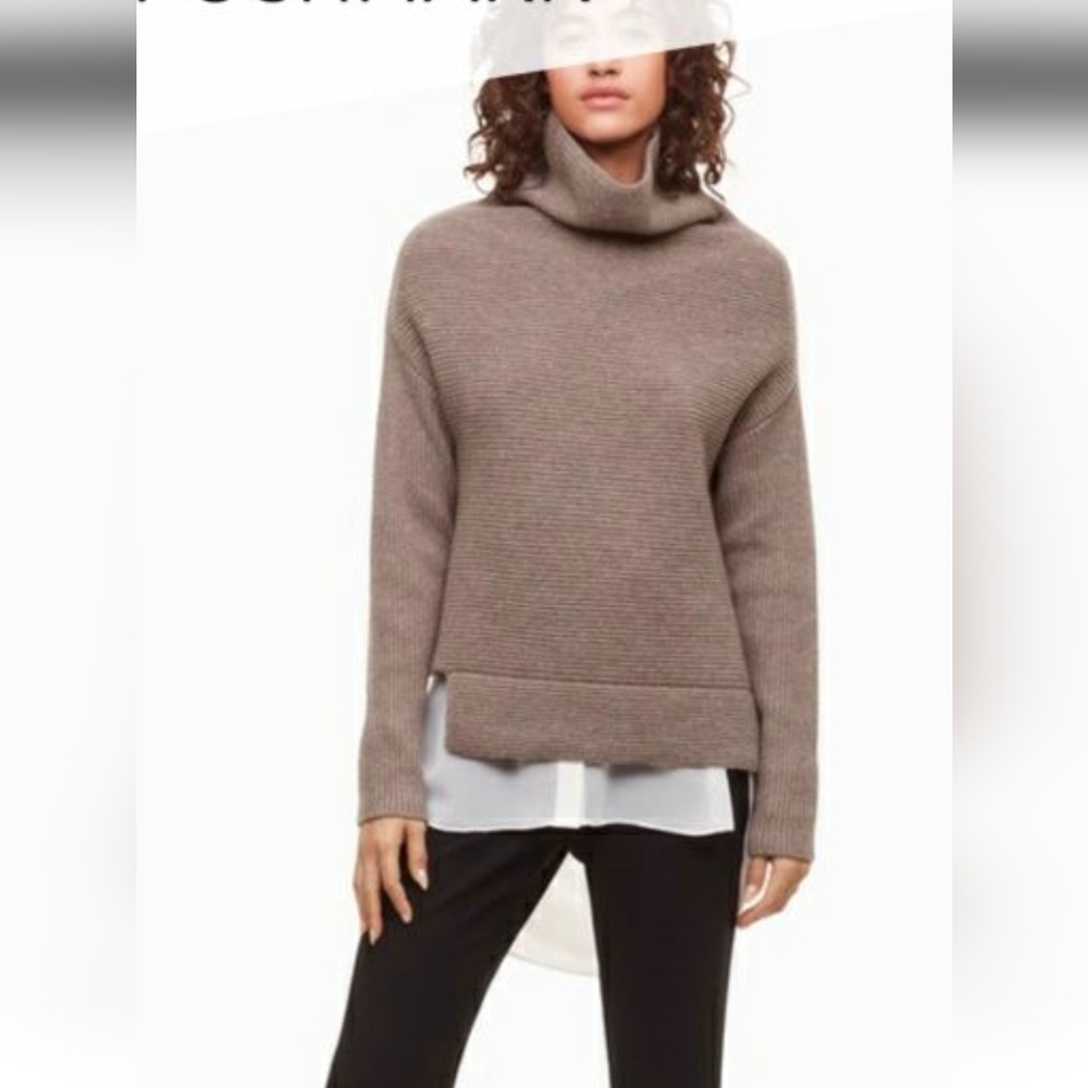 Aritzia Babaton Mika Ribbed Wool Cashmere Turtleneck Sweater Black Small Medium - Picture 4 of 9